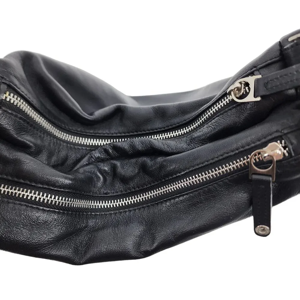 Sondra Roberts Large Black and Brown Zipper Shoulder Handbag Purse